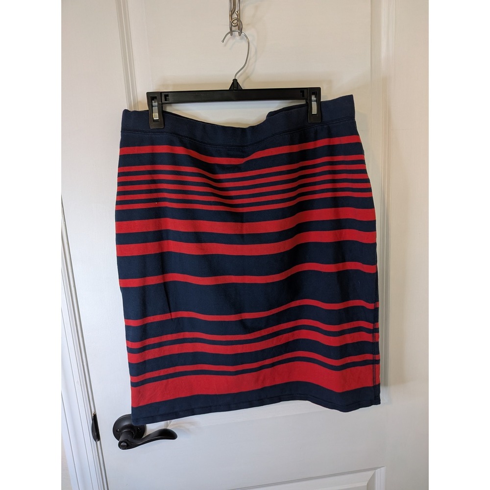 Old Navy Womens XL Navy Blue Red Striped Knit Jersey Pencil Skirt Stretch Knee